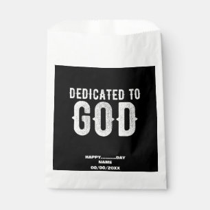 DEDICATED TO GOD COOL CUSTOMIZABLE WHITE TEXT FAVOUR BAG