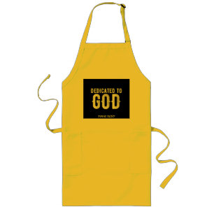 DEDICATED TO GOD COOL CUSTOMIZABLE WHITE TEXT LONG APRON