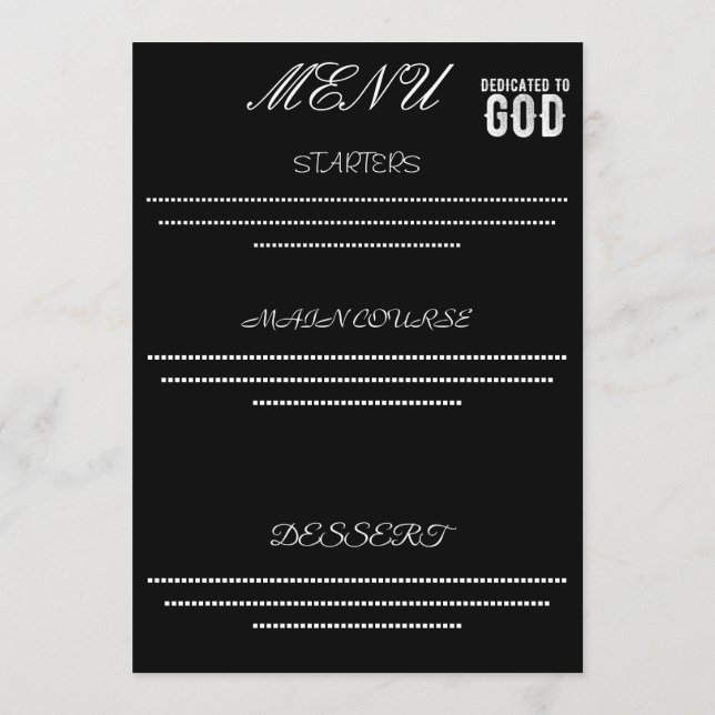 DEDICATED TO GOD COOL CUSTOMIZABLE WHITE  TEXT MENU (Back)