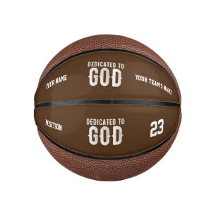 DEDICATED TO GOD COOL CUSTOMIZABLE WHITE TEXT MINI BASKETBALL