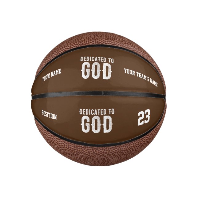 DEDICATED TO GOD COOL CUSTOMIZABLE WHITE  TEXT MINI BASKETBALL (Front)
