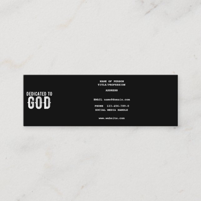 DEDICATED TO GOD COOL CUSTOMIZABLE WHITE  TEXT MINI BUSINESS CARD (Front)