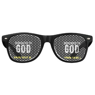 DEDICATED TO GOD COOL CUSTOMIZABLE WHITE TEXT RETRO SUNGLASSES