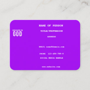 DEDICATED TO GOD COOL VIOLET CUSTOM WHITE TEXT BUSINESS CARD
