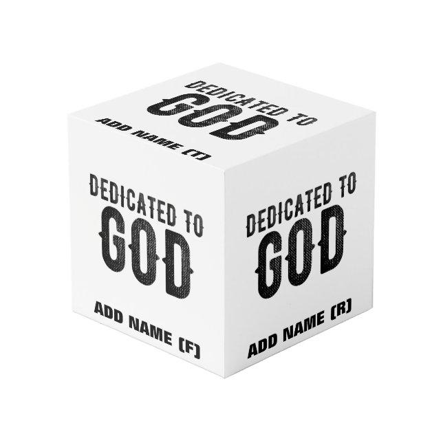 DEDICATED TO GOD  CUSTOMIZABLE COOL BLACK TEXT CUBE (Front Angled)