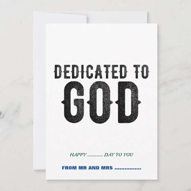 DEDICATED TO GOD  CUSTOMIZABLE COOL BLACK TEXT HOLIDAY CARD (Front)