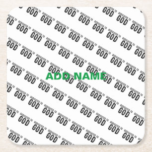 DEDICATED TO GOD CUSTOMIZABLE COOL BLACK TEXT SQUARE PAPER COASTER