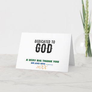 DEDICATED TO GOD  CUSTOMIZABLE COOL BLACK TEXT THANK YOU CARD