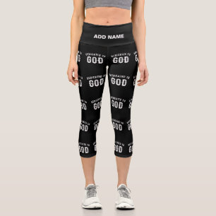 DEDICATED TO GOD CUSTOMIZABLE COOL WHITE TEXT CAPRI LEGGINGS