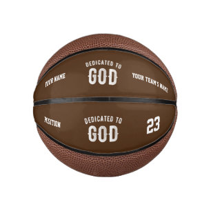 DEDICATED TO GOD CUSTOMIZABLE COOL WHITE TEXT MINI BASKETBALL