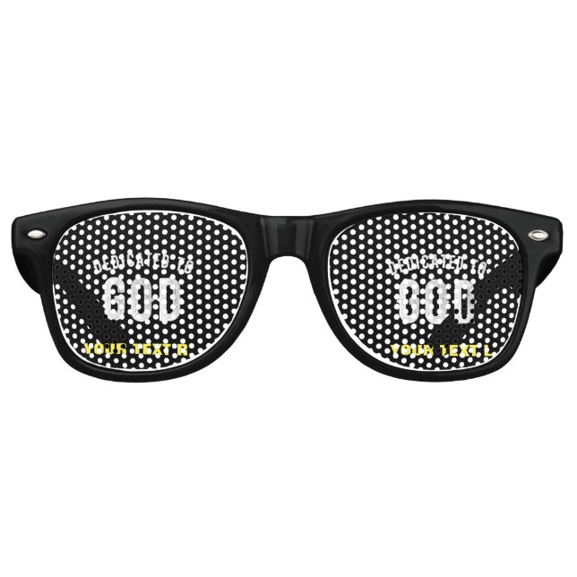 DEDICATED TO GOD CUSTOMIZABLE COOL WHITE TEXT RETRO SUNGLASSES (Front)