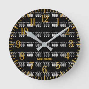 DEDICATED TO GOD CUSTOMIZABLE COOL WHITE TEXT ROUND CLOCK