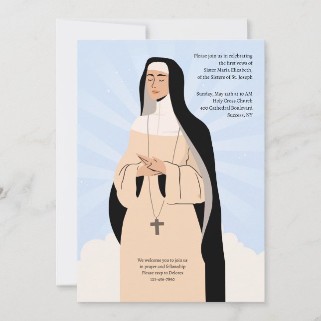 Dedicated to God Taking of Veil Invitation (Front)