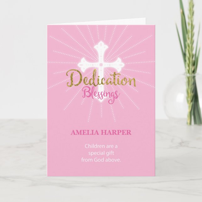 Dedication Blessing Custom Name Girl Pink Card (Front)