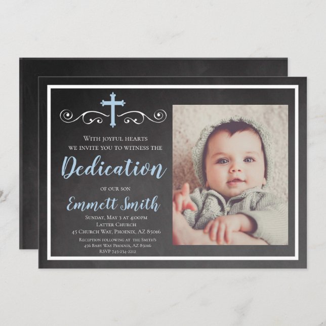 Dedication Invitation, Chalkboard, Boy, Dedicate Invitation (Front/Back)
