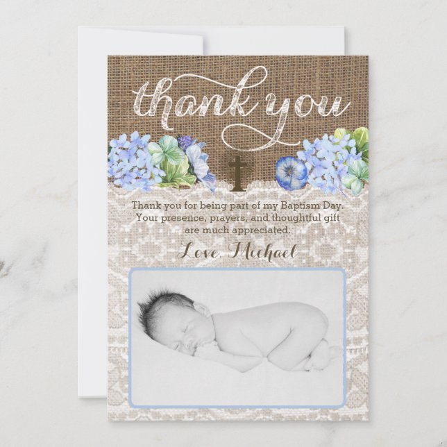 Dedication thank you card, religious thank you boy (Front)
