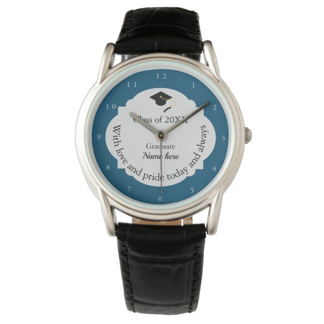 Dedicatory Keepsake Blue Modern Elegant Graduation Watch (Front)