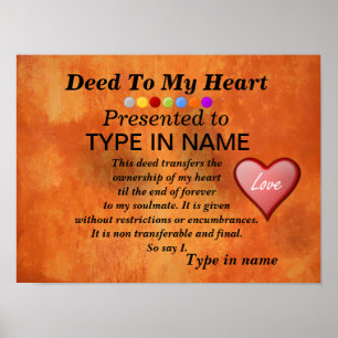 Deed to My Heart   Personalise IT Poster