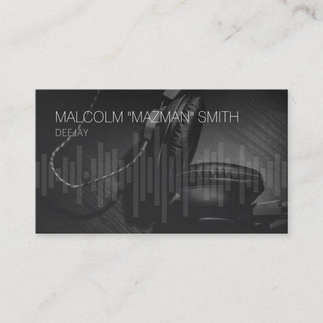 Deejay Disc Jockey DJ Sound Wave Headphones Business Card (Front)