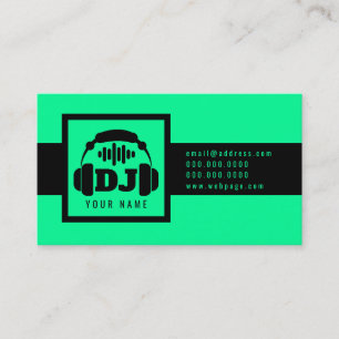 Deejay logo sign cover black vivid mint business card