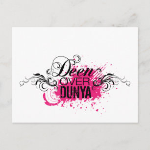 'DEEN OVER DUNYA' - Pink and Black Postcard