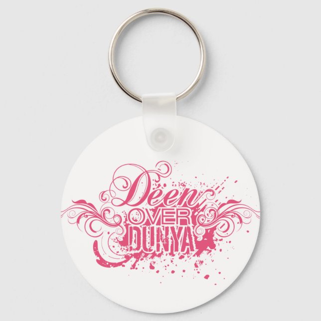 'DEEN OVER DUNYA' Pink Apparel Key Ring (Front)
