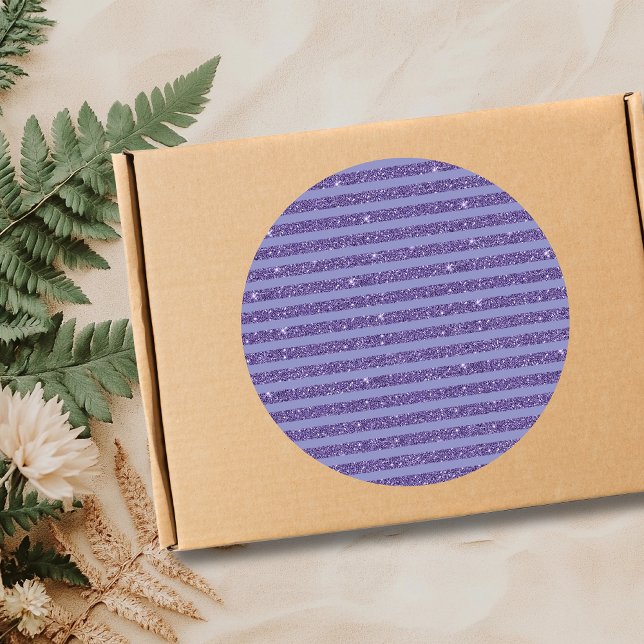 Deep Amethyst Glitter Style Horizontal Stripes  Classic Round Sticker (Creator Uploaded)