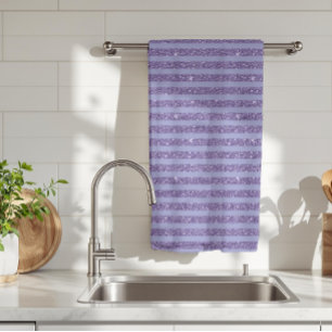 Deep Amethyst Glitter Style Horizontal Stripes Tea Towel