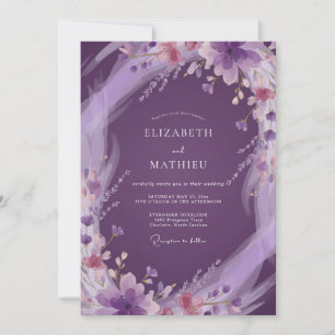 Deep Amethyst Peony Wedding Invitation