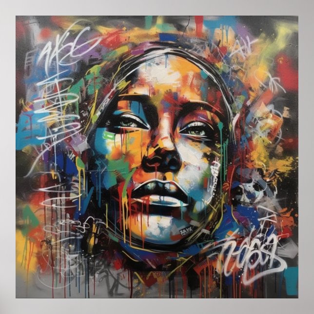 Deep and Emotional Women Face Graffiti Art Poster (Front)