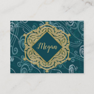 Deep Aqua and Gold Business Card