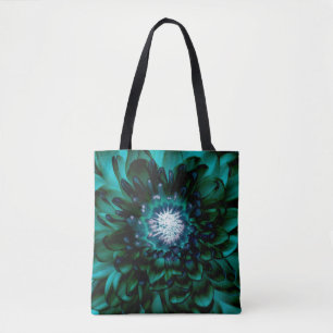 Deep Aqua Blue Flower Tote Bag