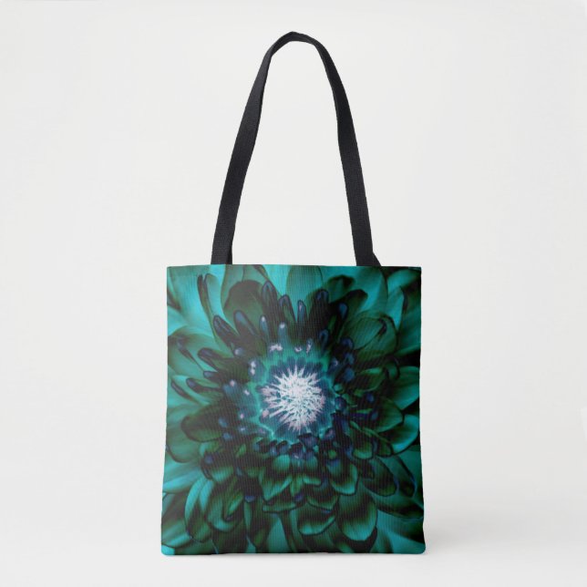 Deep Aqua Blue Flower Tote Bag (Front)
