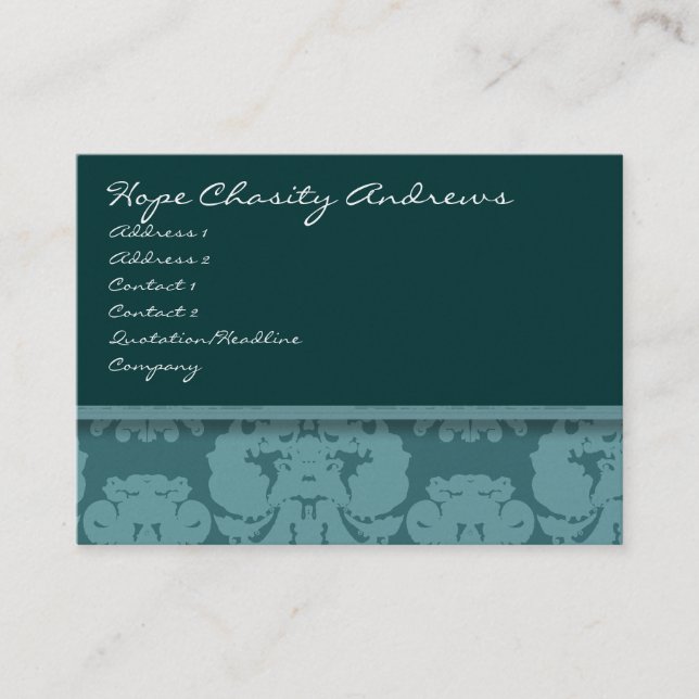 Deep Aqua Damask Floral - Business Card (Front)