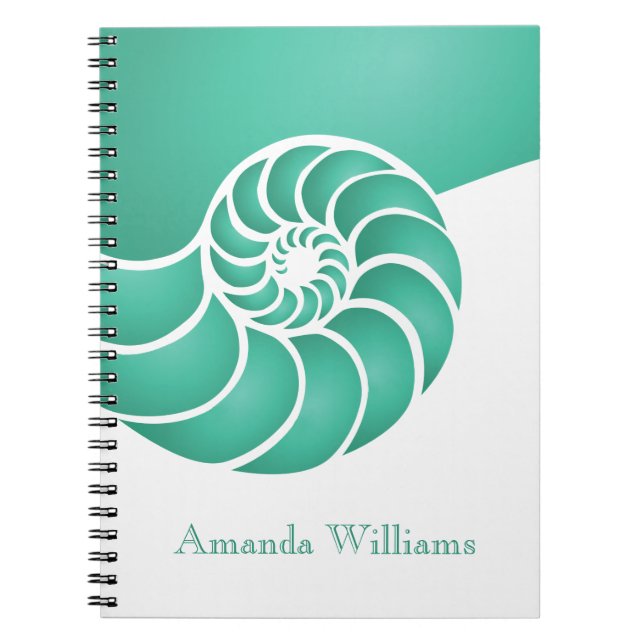 Deep Aqua Nautilus Shell Custom Nautical Notebook (Front)