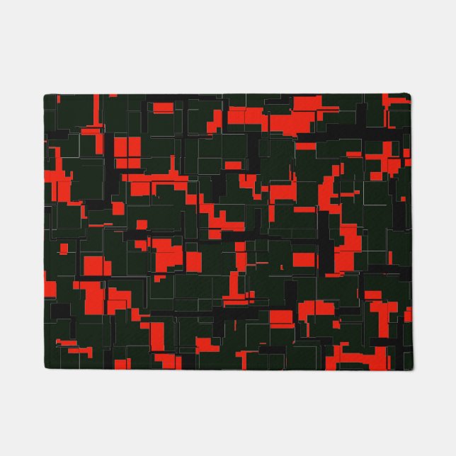 Deep Army Green Red Black Abstract Doormat (Front)