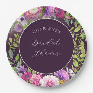 Deep Aubergine Dream Bridal Shower Paper Plate