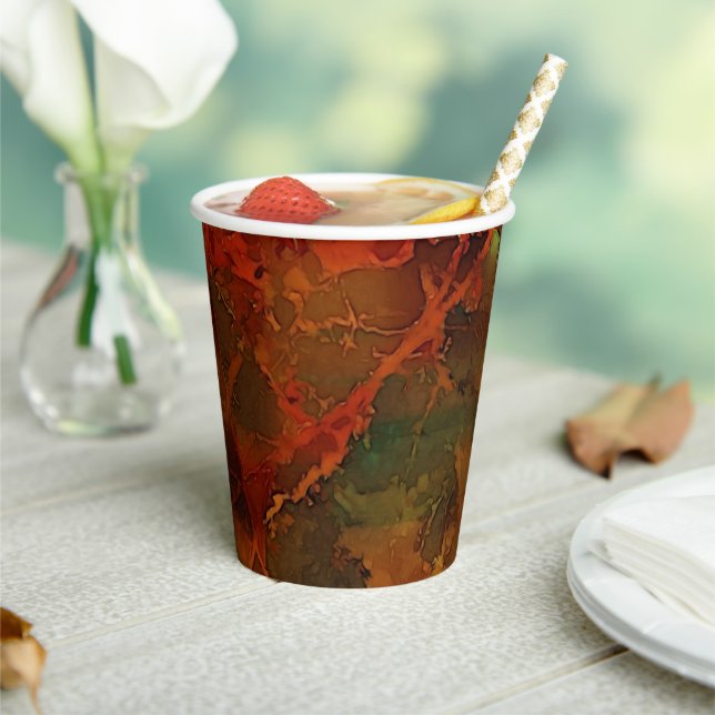 Deep Autumn Rich Earthy Abstract Fall Paper Cups (Insitu)