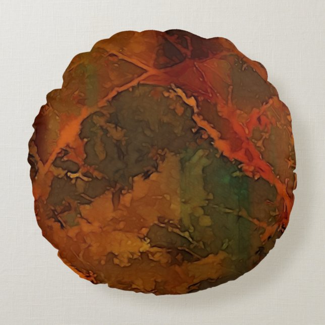 Deep Autumn Rich Earthy Abstract Fall Round Cushion (Front)