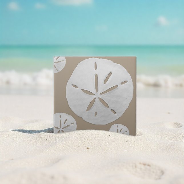 Deep Beige & White Tropical Beach Sand Dollar Ceramic Tile (Creator Uploaded)