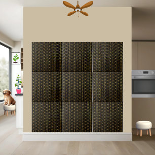 Deep Black and Shimmering Gold Flower of Life Tile