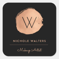 Deep Black Faux Foil Rose Gold Monogram Business