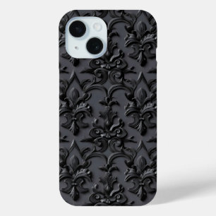 Deep Black Floral Pattern iPhone 15 Case