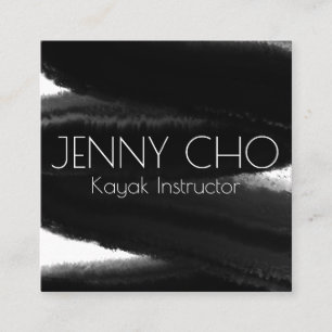 Deep black inky paint stripe brush stroke water square business card