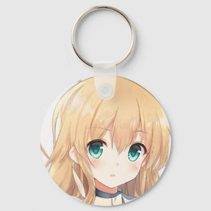 Deep blonde girl green eyes anime manga key ring
