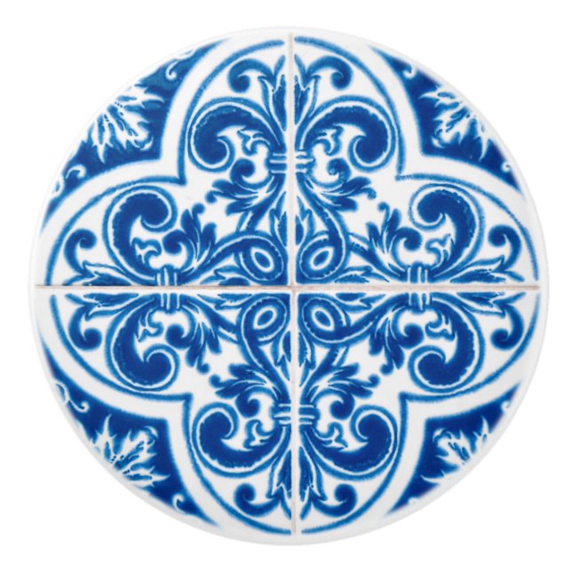 Deep Blook Retro Tile Look  Ceramic Knob (Front)