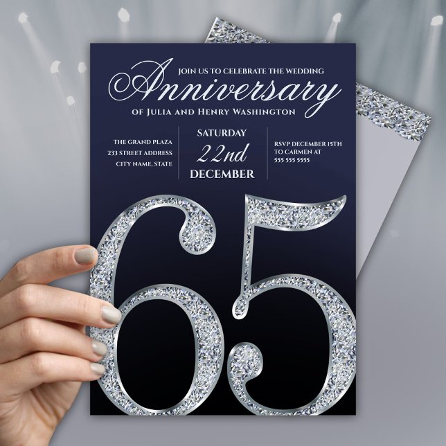 Deep Blue 65th Wedding Anniversary  Invitation (Creator Uploaded)