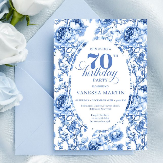 Deep Blue 70th Birthday Elegant Party Invitation (Deep Blue 70th Birthday Elegant Party Invitation)