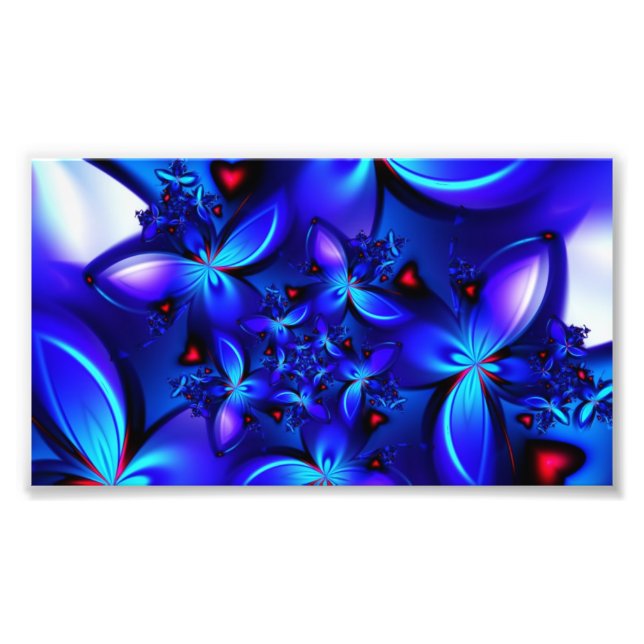 DEEP BLUE ABSTRACT FRACTALS GEOMETRIC DIGITAL ART PHOTO PRINT (Front)