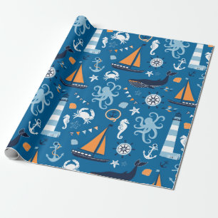 Deep Blue All Things Nautical Wrapping Paper